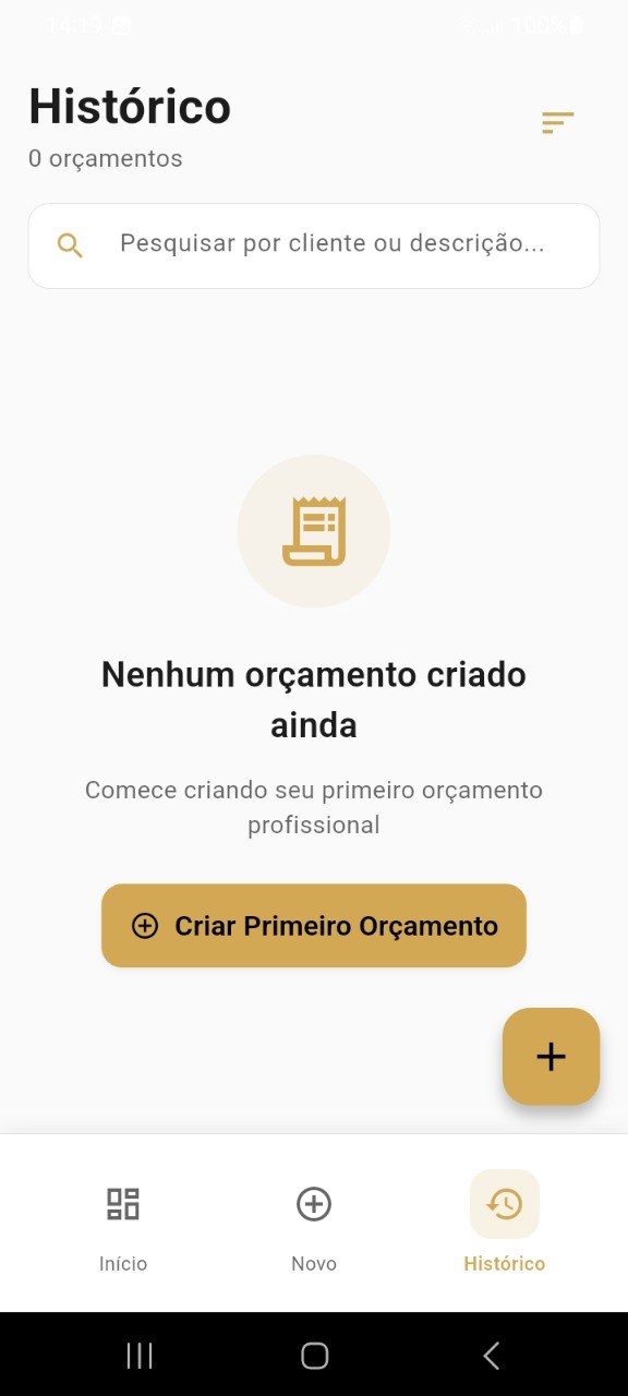 Tela do app - histórico de orçamentos
