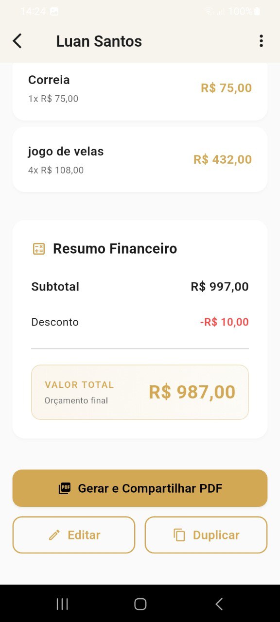 Tela do app - detalhes do orçamento