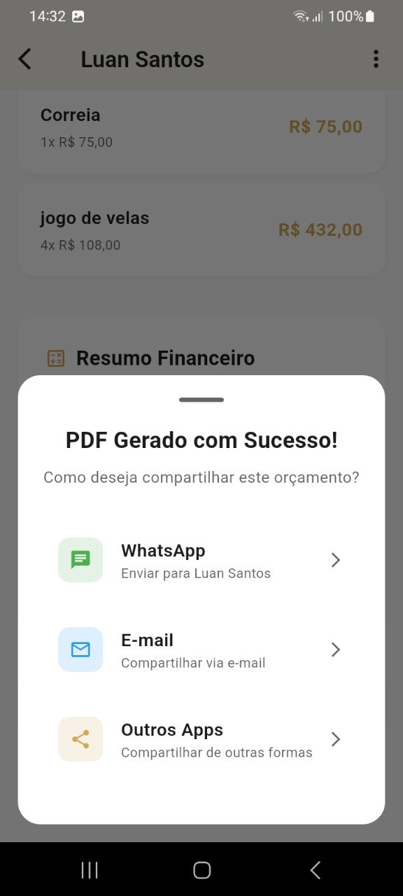 Tela do app - geração e compartilhamento de PDF
